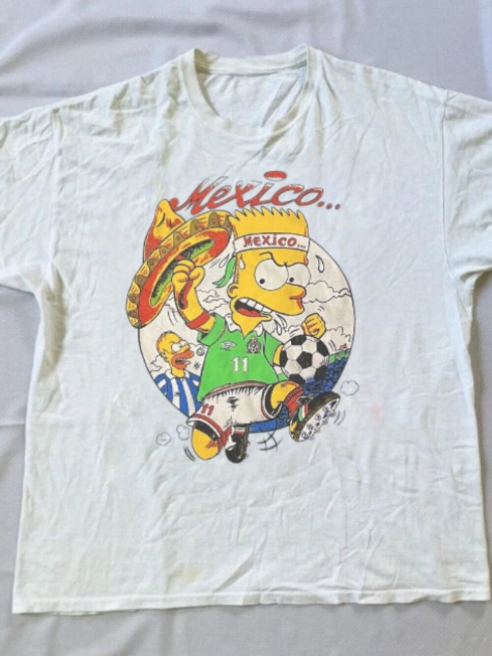 Classic 90s Mexico Soccer World Cup Bart Simpson Graphic T-Shirt, White L